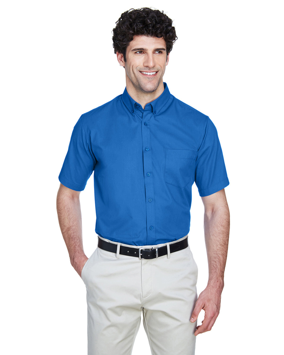 Men Short Sleeve Twill Shirt With Left Chest Pocket