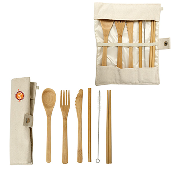 Green bay bamboo utensils with carry pouch