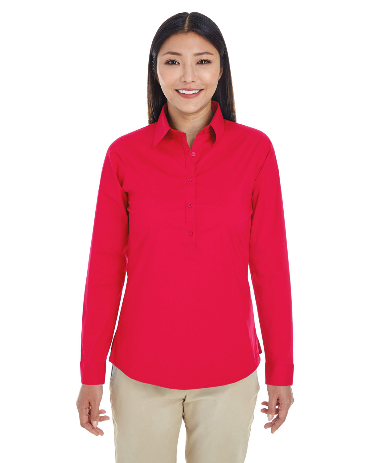 Ladies Long Sleeve Polycotton Shirt With Spandex And Side Slits