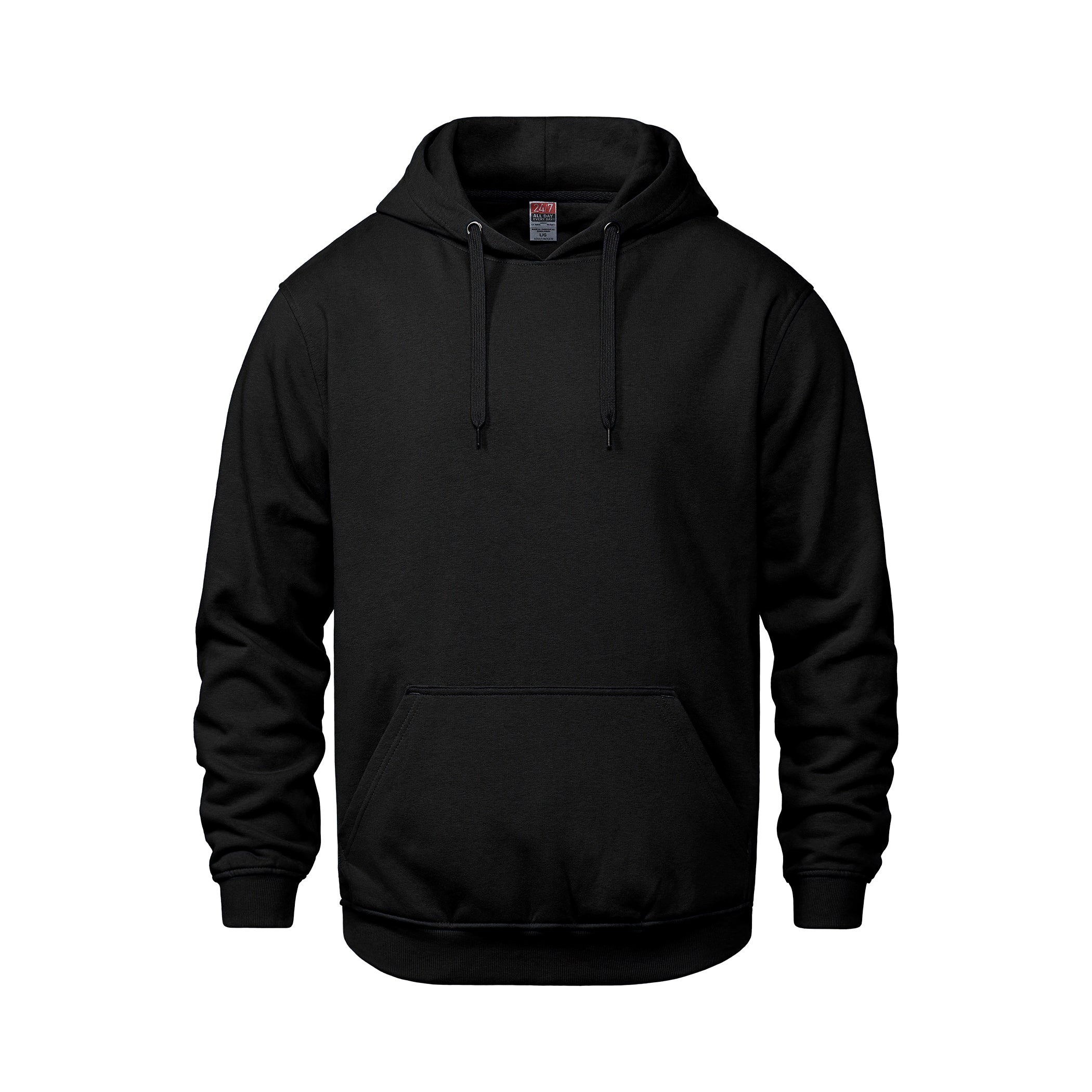 L00550-Black-front Vault-Adult Pullover Hooded Sweatshirt - Image 1